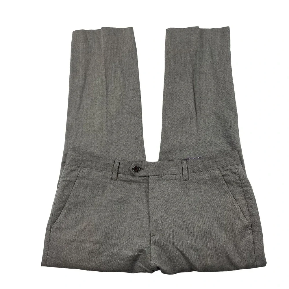 Ted Baker London Gray‎ Herringbone Cotton Mens Suit Size 5 Pant 34x27